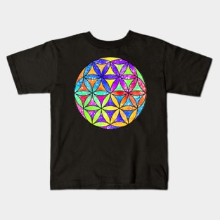 Rainbow Geometric Circle Flower Mandala - Color Shift Kids T-Shirt